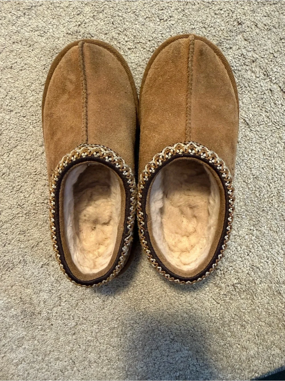 UGG kids Chestnut Brown Suede Slip-On Mule with Braided Trim